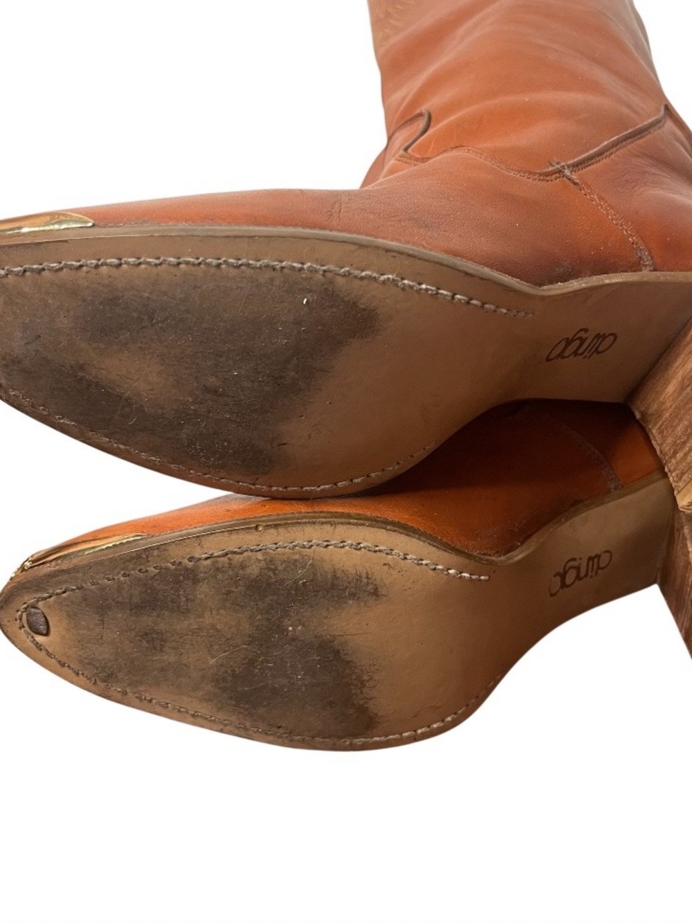 DINGO Tan Leather Eagle Stitch Tall Western Boots Womens Size 10 VINTAGE - Picture 6 of 9